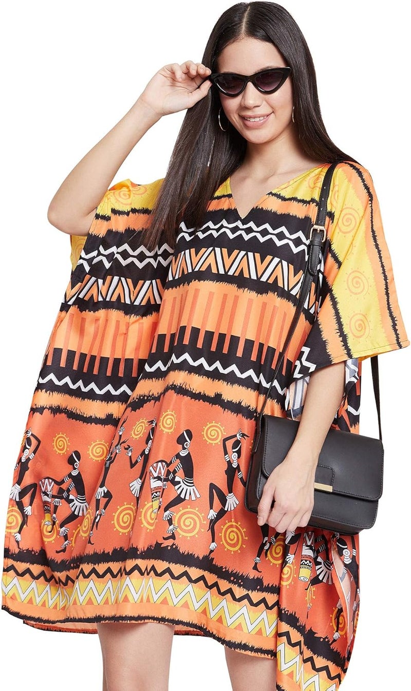 Oussum Short Caftans for Women Plus Size Kaftan Tunic Tops Polyester Summer Beach Clothing Mini Cover Ups Dress for Ladies - Image 4